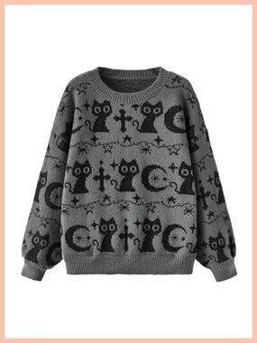 SHENHE Oversized Goth Cartoon Ripped Sweater Pullover Top